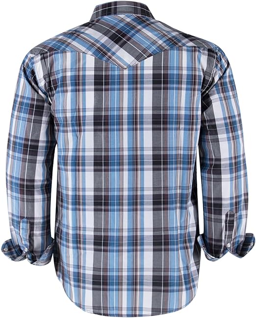 Al-Jannat Men's blue and black checked long sleeve casual shirt