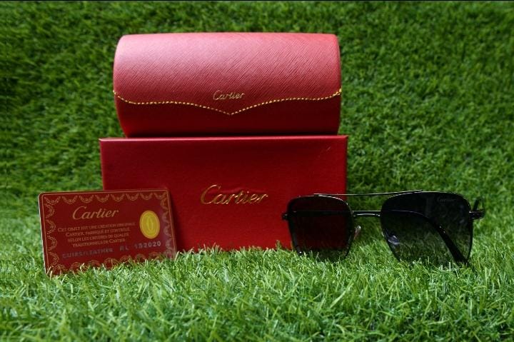 Cartier Men's Black Sunglasses with aesthetic red case